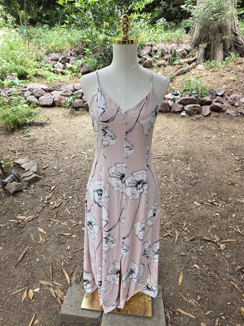 Lulus Light Pink Floral Slip Dress with Black & White Poppy Print Size Small